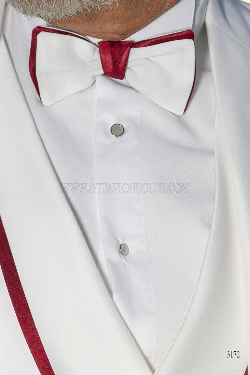 Smoking Bianco con Risvolto Polso Rosso 4