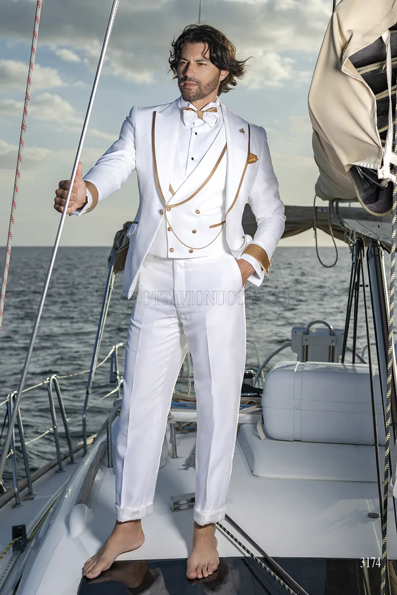 Abito Cerimonia Uomo Bianco con Dettagli Oro - Luxury Summer Edition – fi
