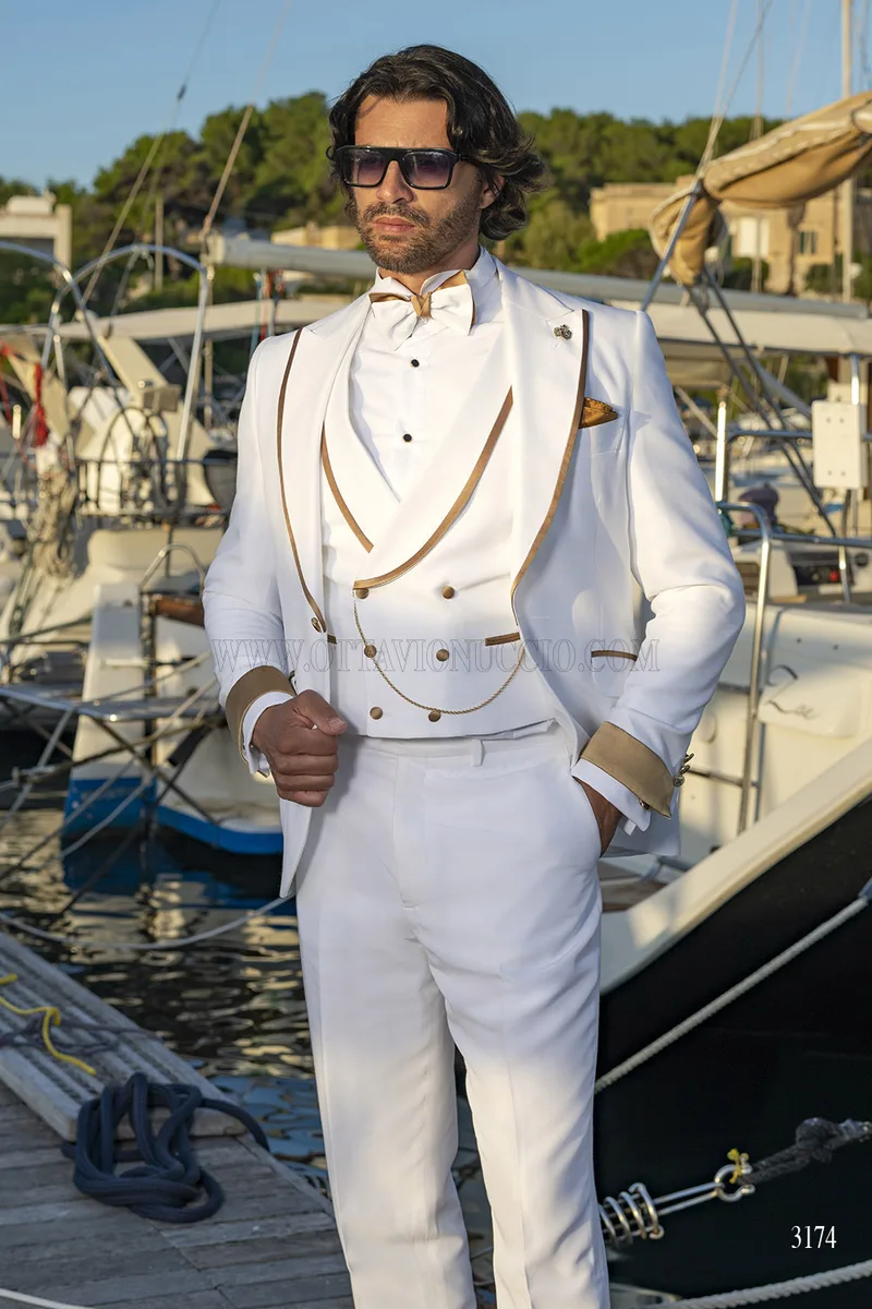 Abito Cerimonia Uomo Bianco con Dettagli Oro - Luxury Summer Edition – pa