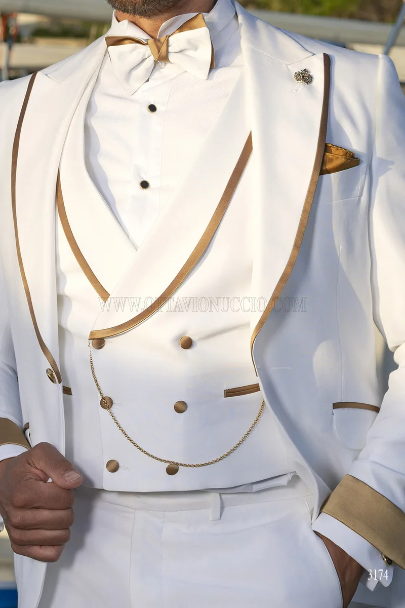 Abito Cerimonia Uomo Bianco con Dettagli Oro - Luxury Summer Edition 3