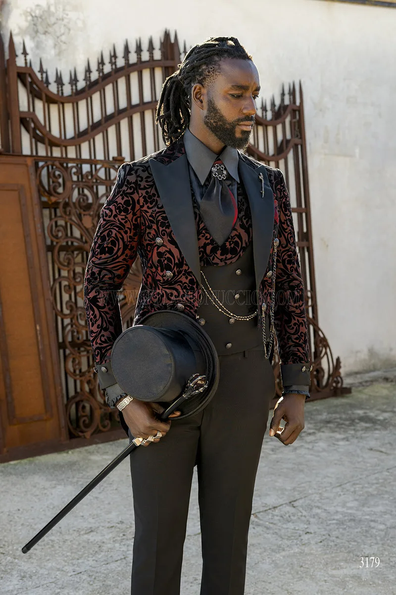 Frac Steampunk in Velluto Broccato - Nero e Bordeaux - Limited Edition – pa