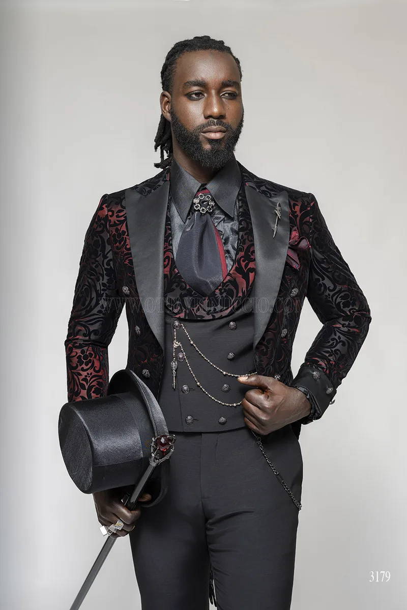 Frac Steampunk in Velluto Broccato - Nero e Bordeaux - Limited Edition – pa