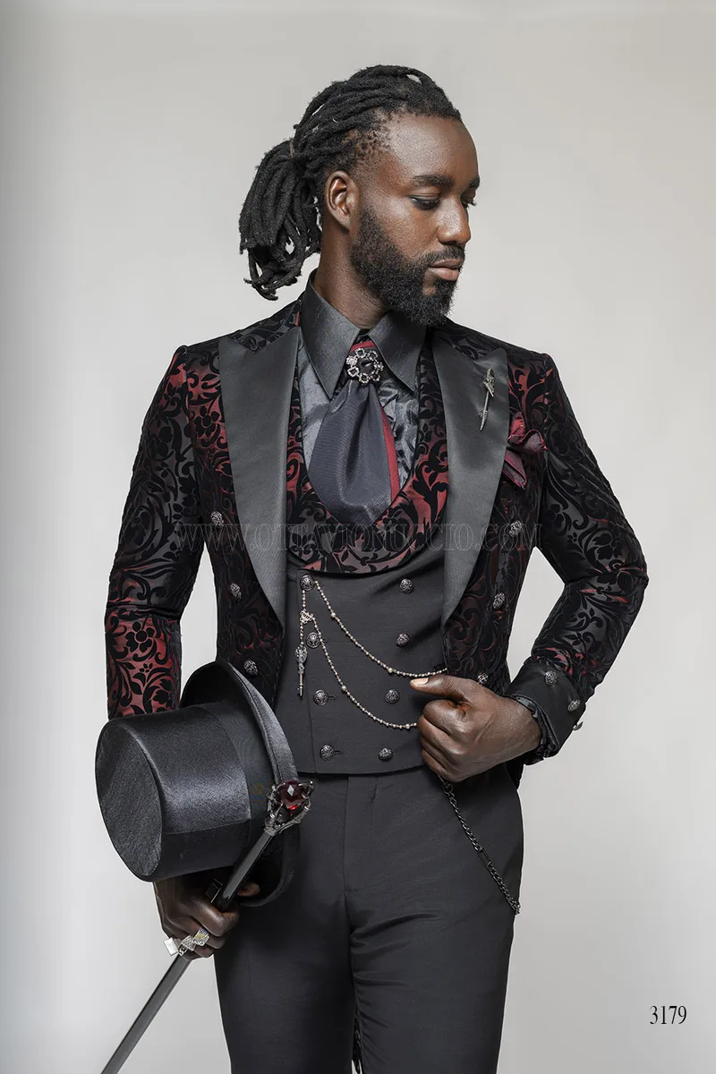 Frac Steampunk in Velluto Broccato - Nero e Bordeaux - Limited Edition – pa