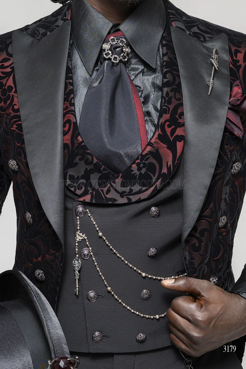 Frac Steampunk in Velluto Broccato - Nero e Bordeaux - Limited Edition 7