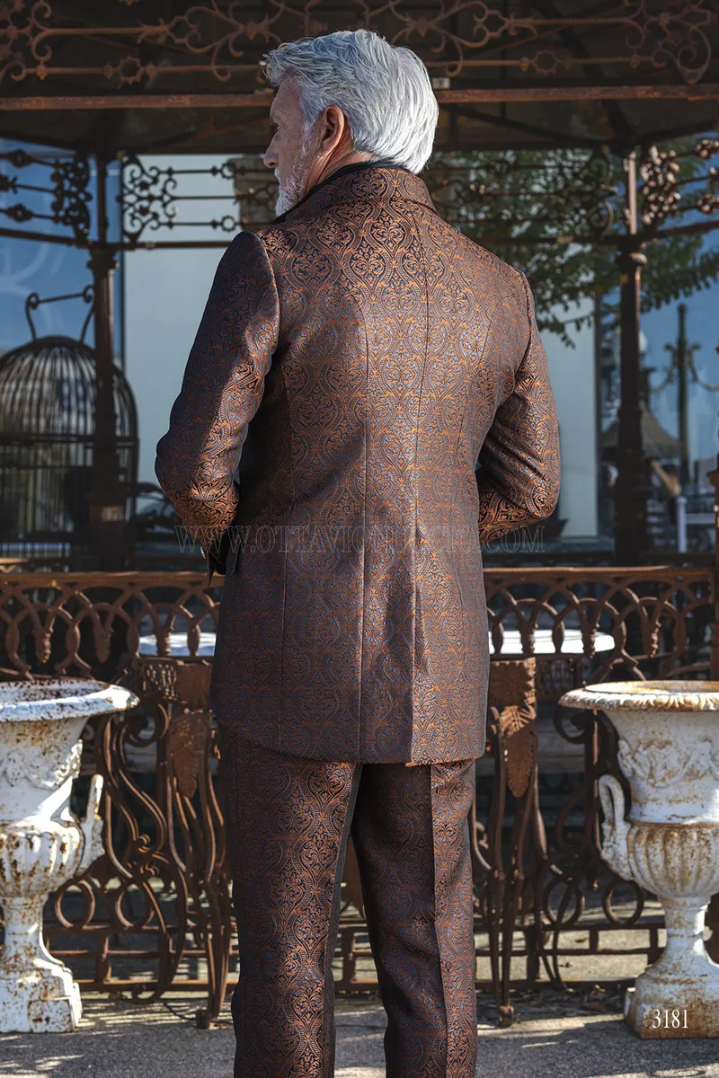 Redingote da Cerimonia Uomo in Broccato - Marrone Bronzo – pa-dietro
