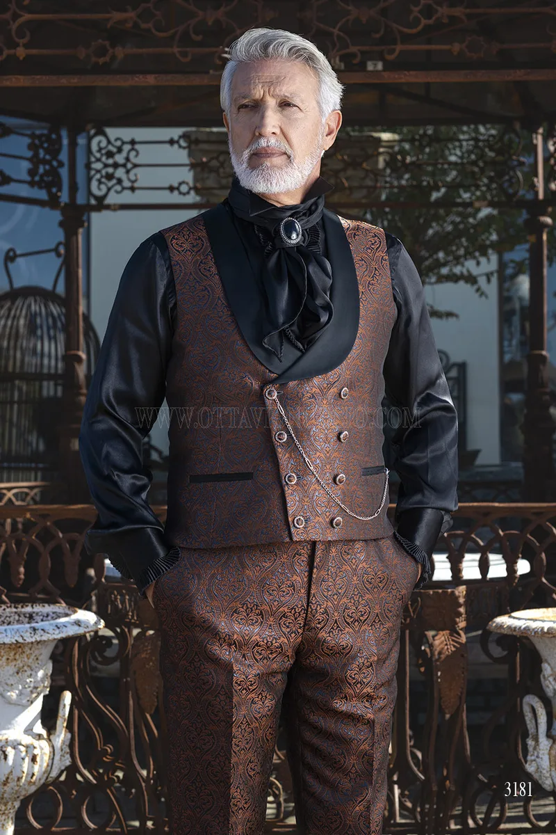 Redingote da Cerimonia Uomo in Broccato - Marrone Bronzo – pa-gilet