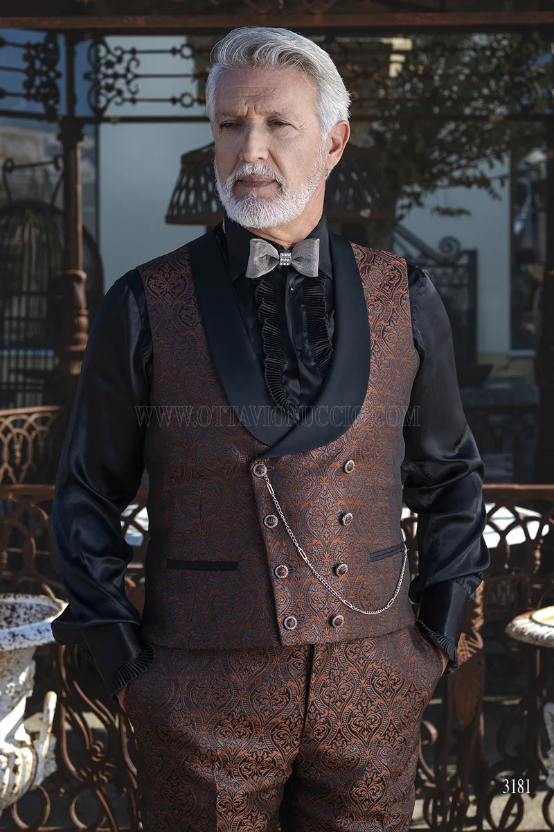 Redingote da Cerimonia Uomo in Broccato - Marrone Bronzo – pa-gilet