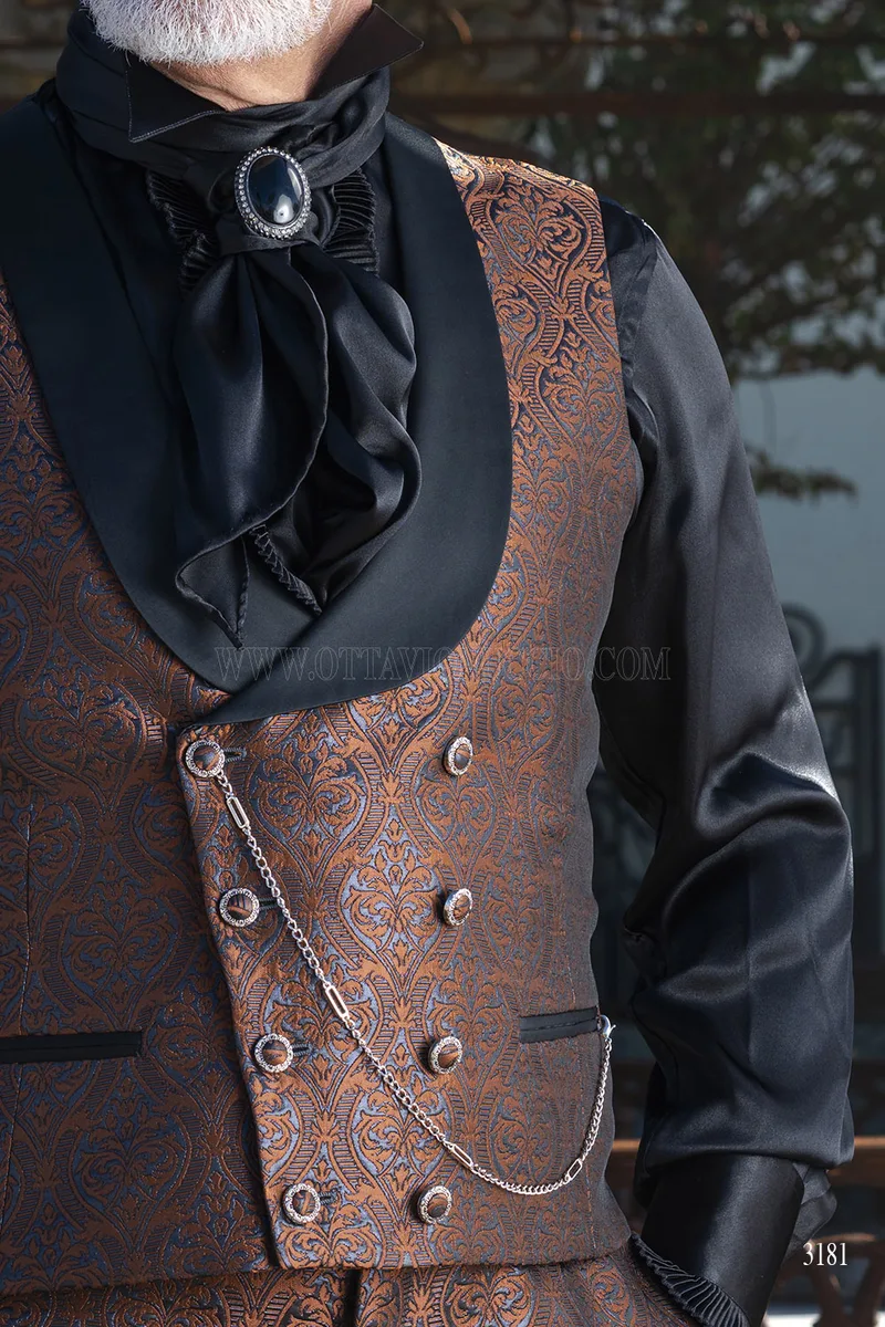 Redingote da Cerimonia Uomo in Broccato - Marrone Bronzo – det-gilet