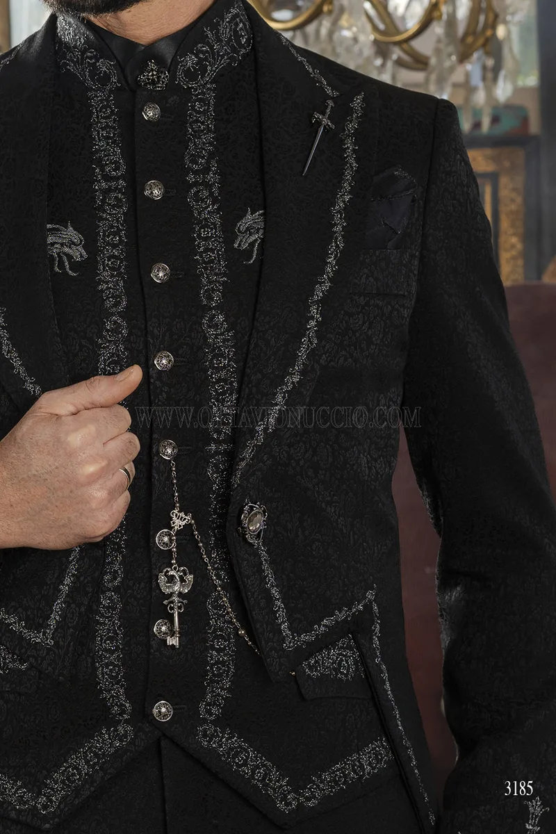 Frac Nero Ricamato - Eleganza Gotica Sartoriale Made in Italy – det