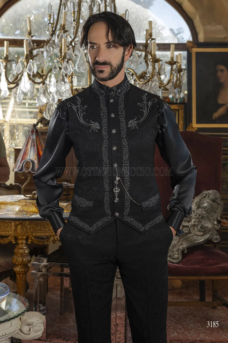 Frac Nero Ricamato - Eleganza Gotica Sartoriale Made in Italy – pa