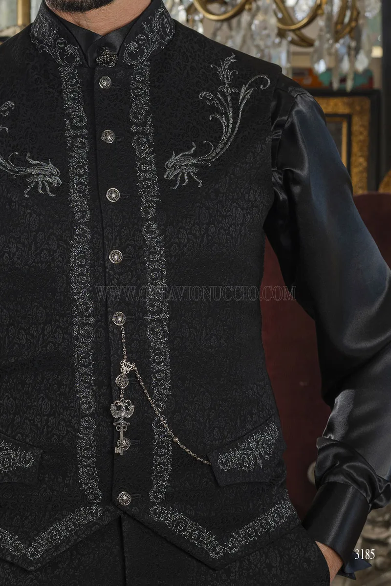 Frac Nero Ricamato - Eleganza Gotica Sartoriale Made in Italy – det