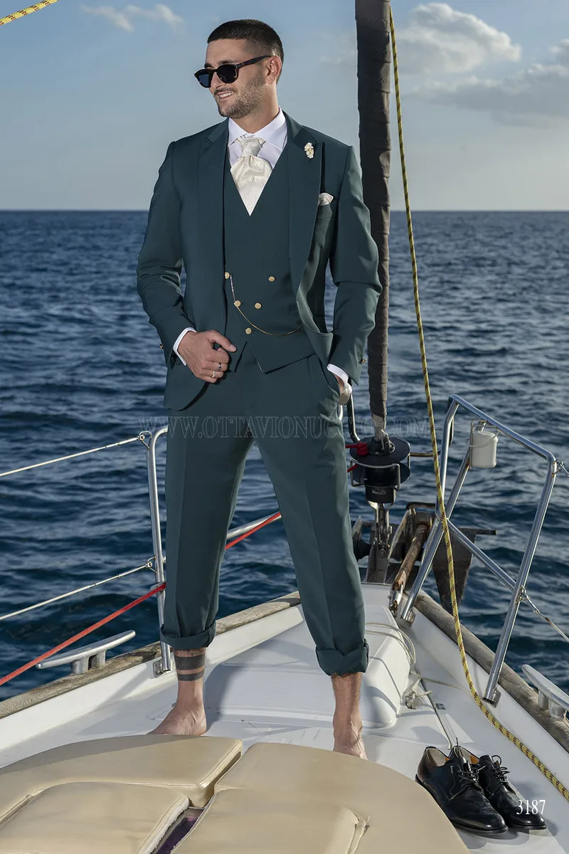 Abito da Sposo Verde Petrolio Luxury – Sartoria Italiana – fi