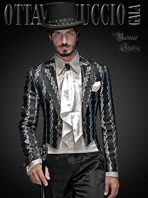 Frac Barocco nero broccato argento