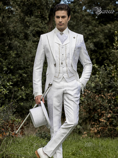 Abito sposo damascato barocco bianco con strass crystal