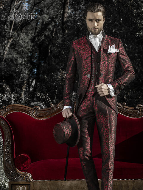 Vestito damascato rosso da cerimonia sposo gotico