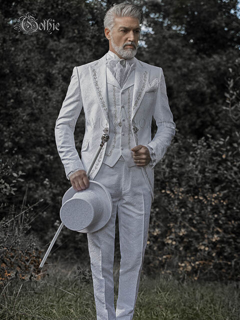 Abito sposo luxury damascato bianco ricamato argento