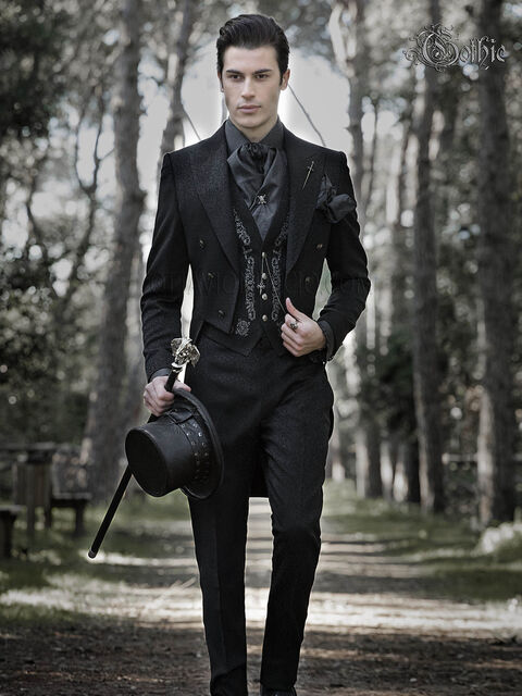 Vestito da sposo Luxury Frak nero damascato