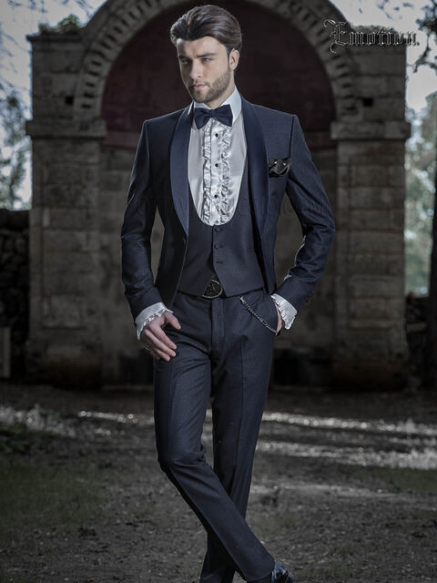 Abito cerimonia blu uomo collo sciallato