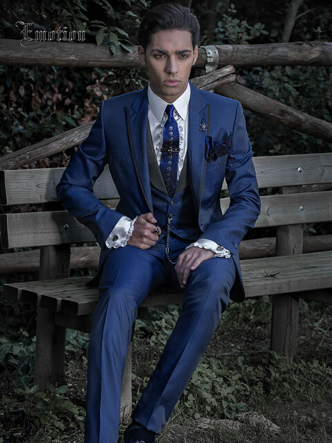 Abito da sposo blu elettrico tessuto jacquard