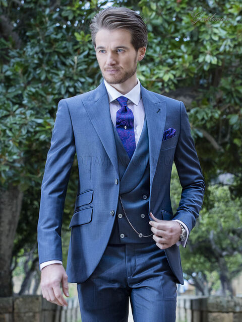 Vestito moda da sposo fashion blu misto lana