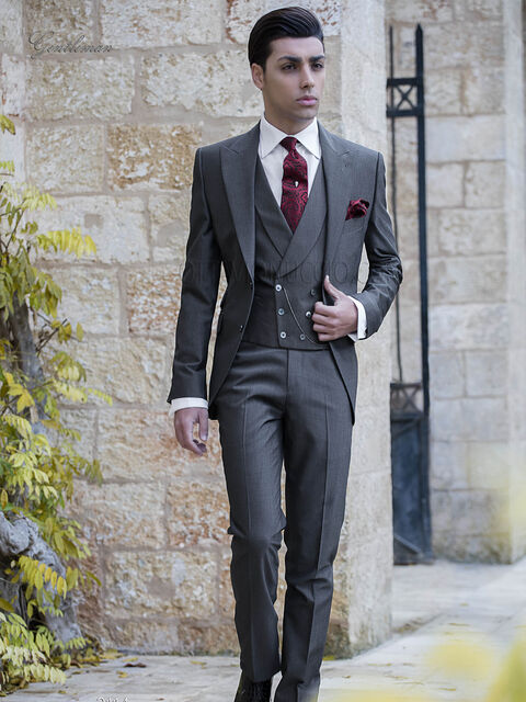Vestito classico da cerimonia uomo grigio scuro  in misto lana