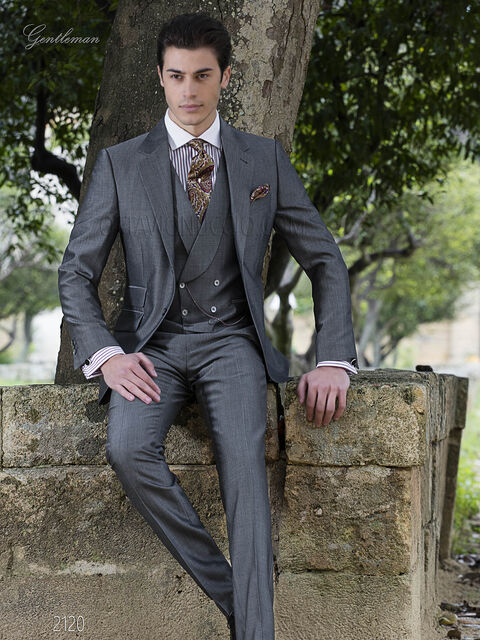 Abito da cerimonia moda uomo grigio in lana mohair
