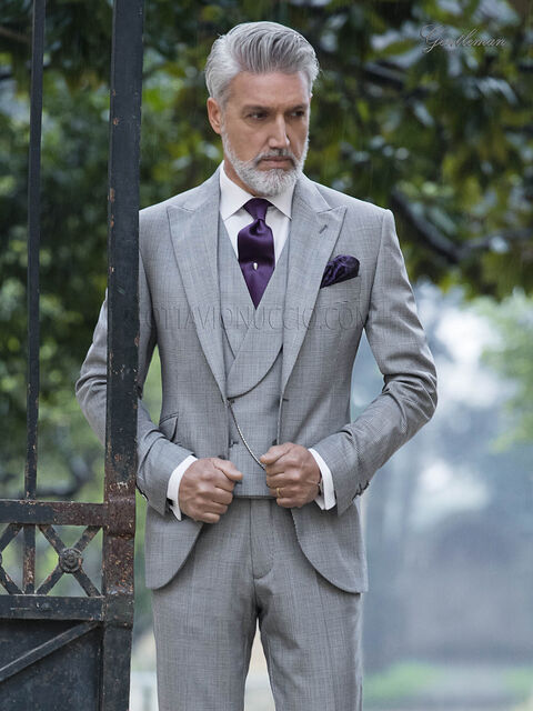 Abito elegante da cerimonia uomo principe di Galles grigio