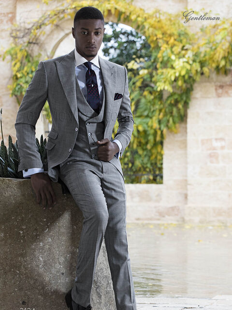 Abito cerimonia uomo elegante tessuto grigio principe di Galles