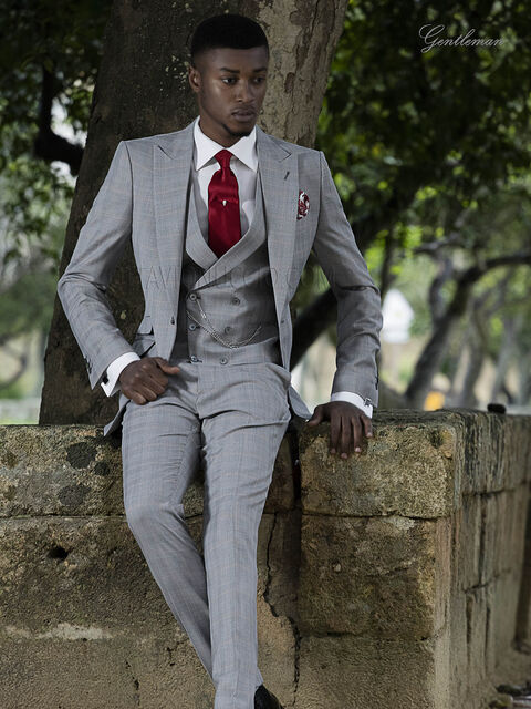 Abito da cerimonia uomo principe di Galles check rosso