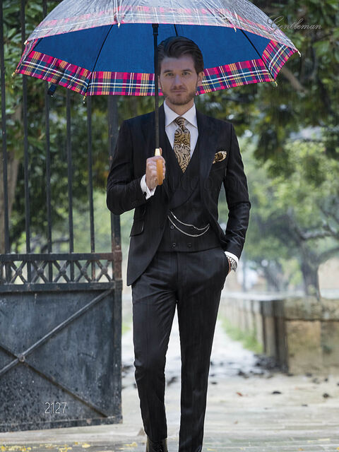 Abito cerimonia uomo elegante nero in pura lana