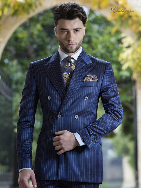 Abito fashion doppiopetto gessato blu royal da sposo