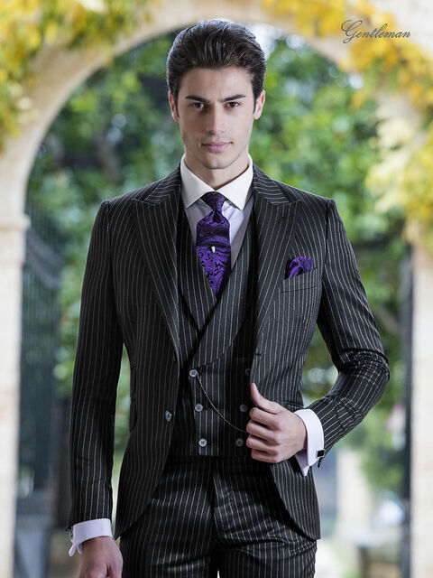Abito da sposo moda gessato nero fashion