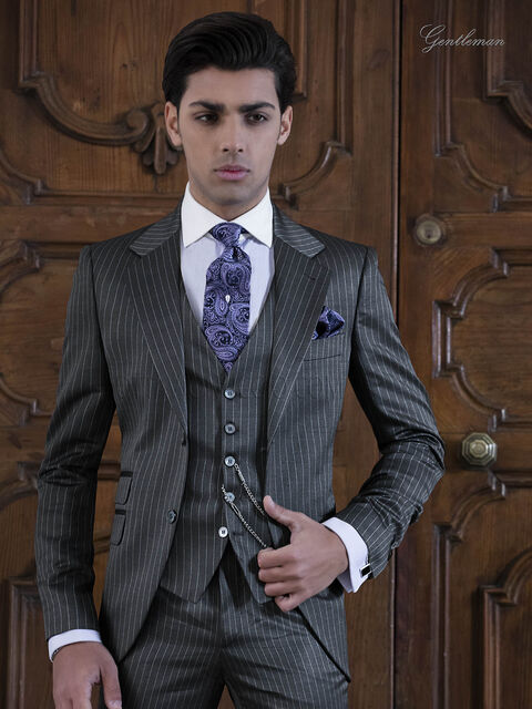 Abito 3 pezzi da sposo fashion gessato grigio