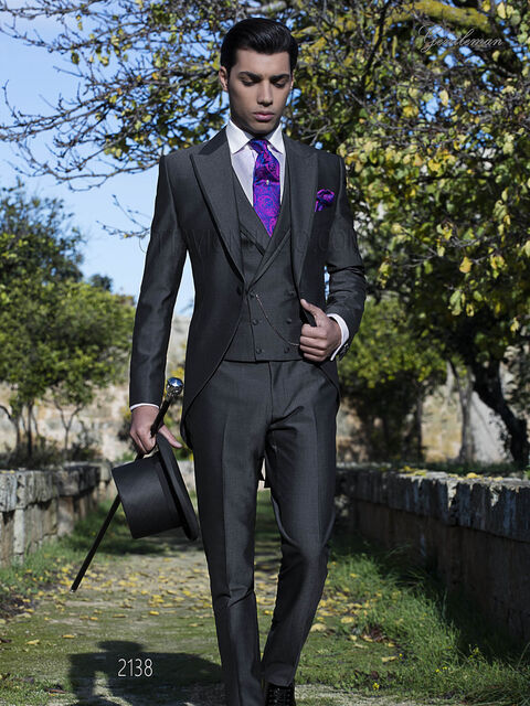 Abito da sposo tight moderno grigio scuro misto lana mohair