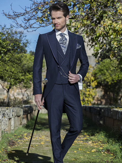 Completo da sposo tight moderno blu misto lana mohair