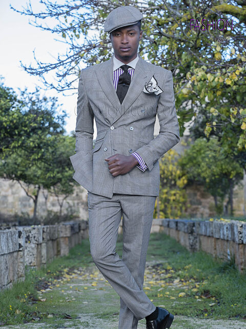 Abito da sposo doppiopetto fashion tessuto principe di galles grigio