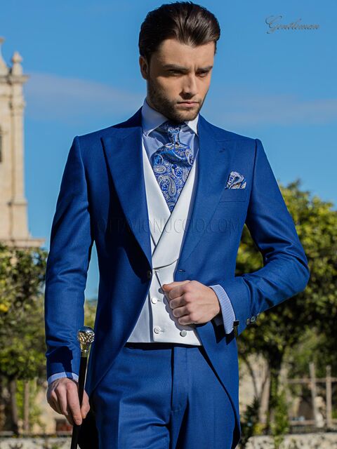 Abito da cerimonia uomo pied de poule blu, tight moderno