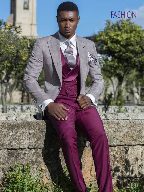 Vestito uomo principe di galles da sposo fashion check bordeaux