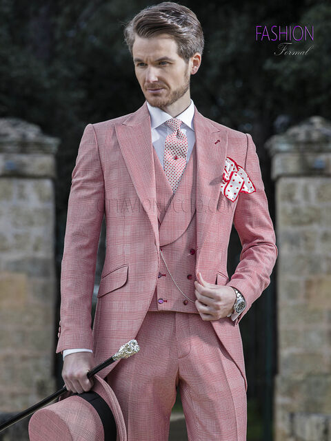 Abito da sposo tight fashion principe di galles check rosso
