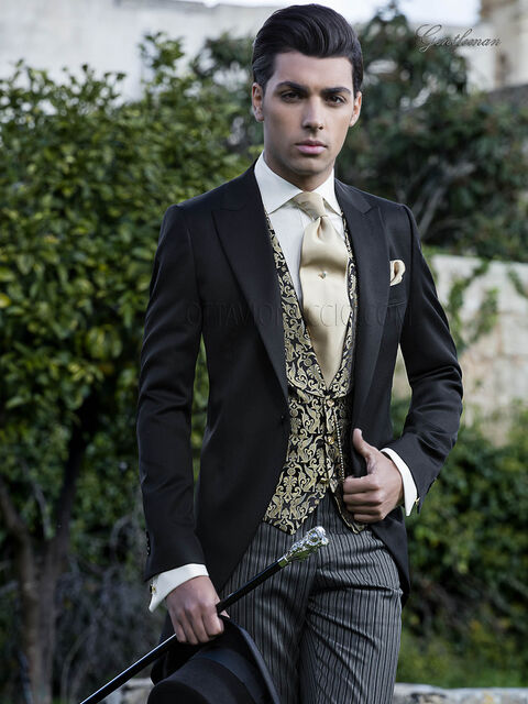 Abito tight nero da carimonia uomo con pantalone a righe