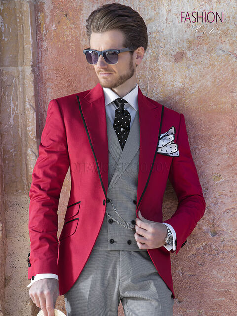 Completo da sposo uomo fashion rosso , pantalone e gilet pied de poule