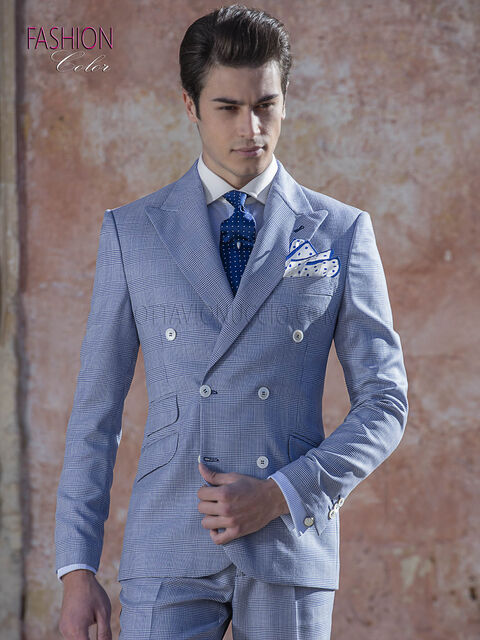 Abito doppiopetto principe di galles blu royal uomo fashion