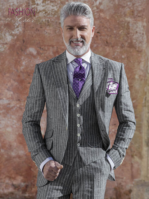 Abito sposo moda fashion, riga diplomatica gessata lino grigio