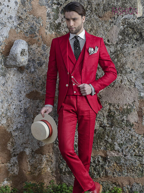 Abito moda sposo per matrimonio estivo puro lino rosso