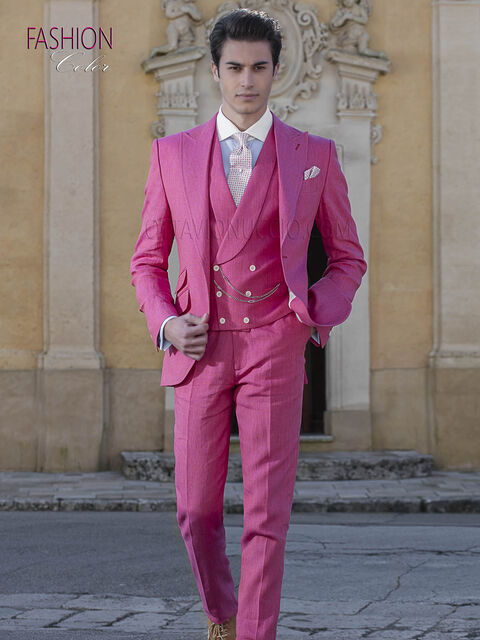 Abito da cerimonia uomo estivo puro lino fucsia