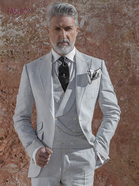 Abito estivo vintage sposo fashion puro lino grigio perla