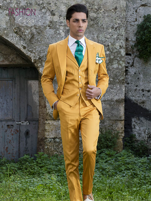 Abito matrimonio estivo in raso luxury di cotone giallo oro