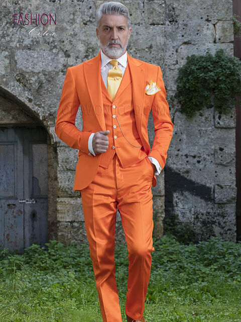 Abito raso luxury di cotone arancione per moda sposo estivo