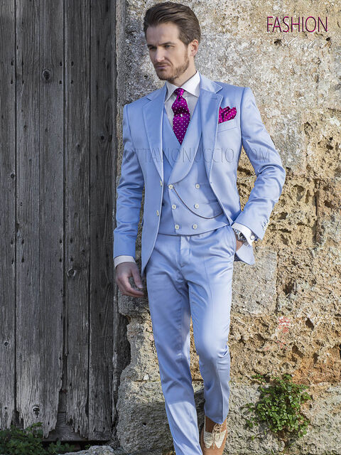 Abito in raso luxury di cotone celeste per moda sposo uomo fashion