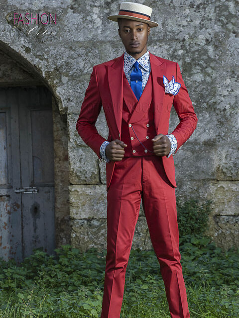 Abito vintage cerimonia uomo, moda sposo fashion puro cotone rosso